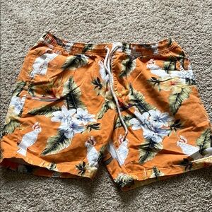 Orange and White Tropical Swim Trunks